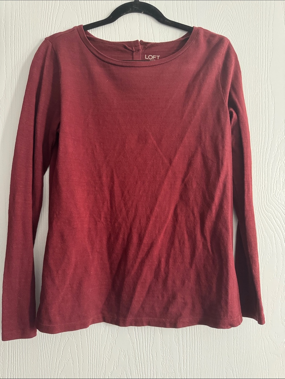 LOFT Long-Sleeve Crewneck Top — Wine Red